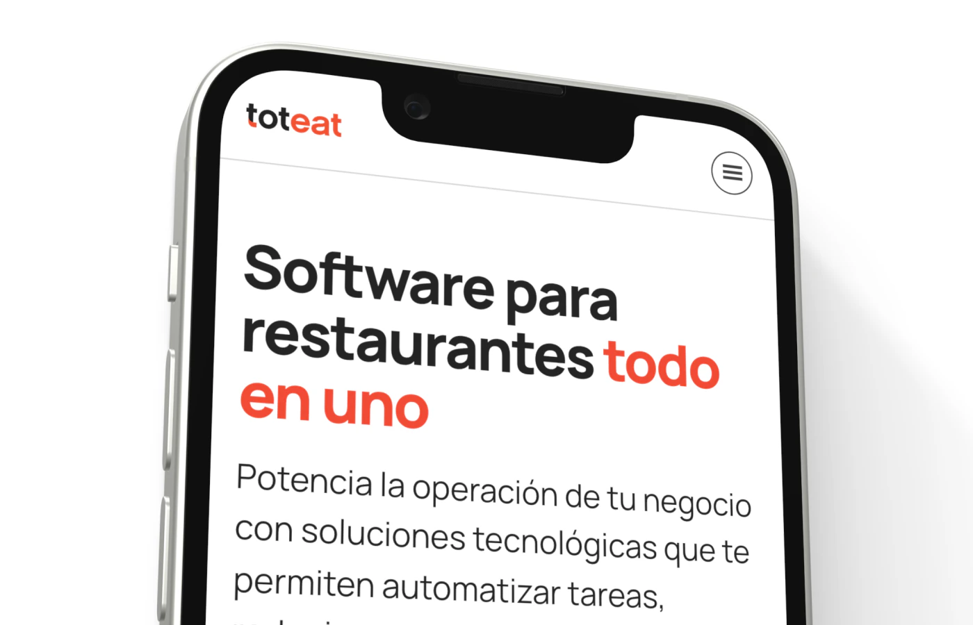 Toteat mobile website shown on a phone