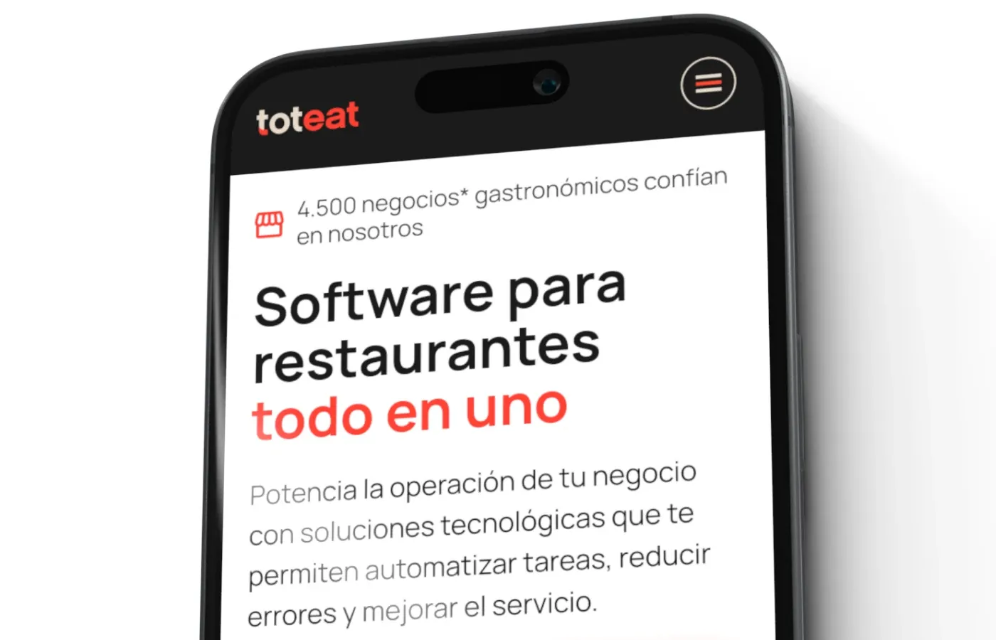 Toteat mobile website shown on a phone