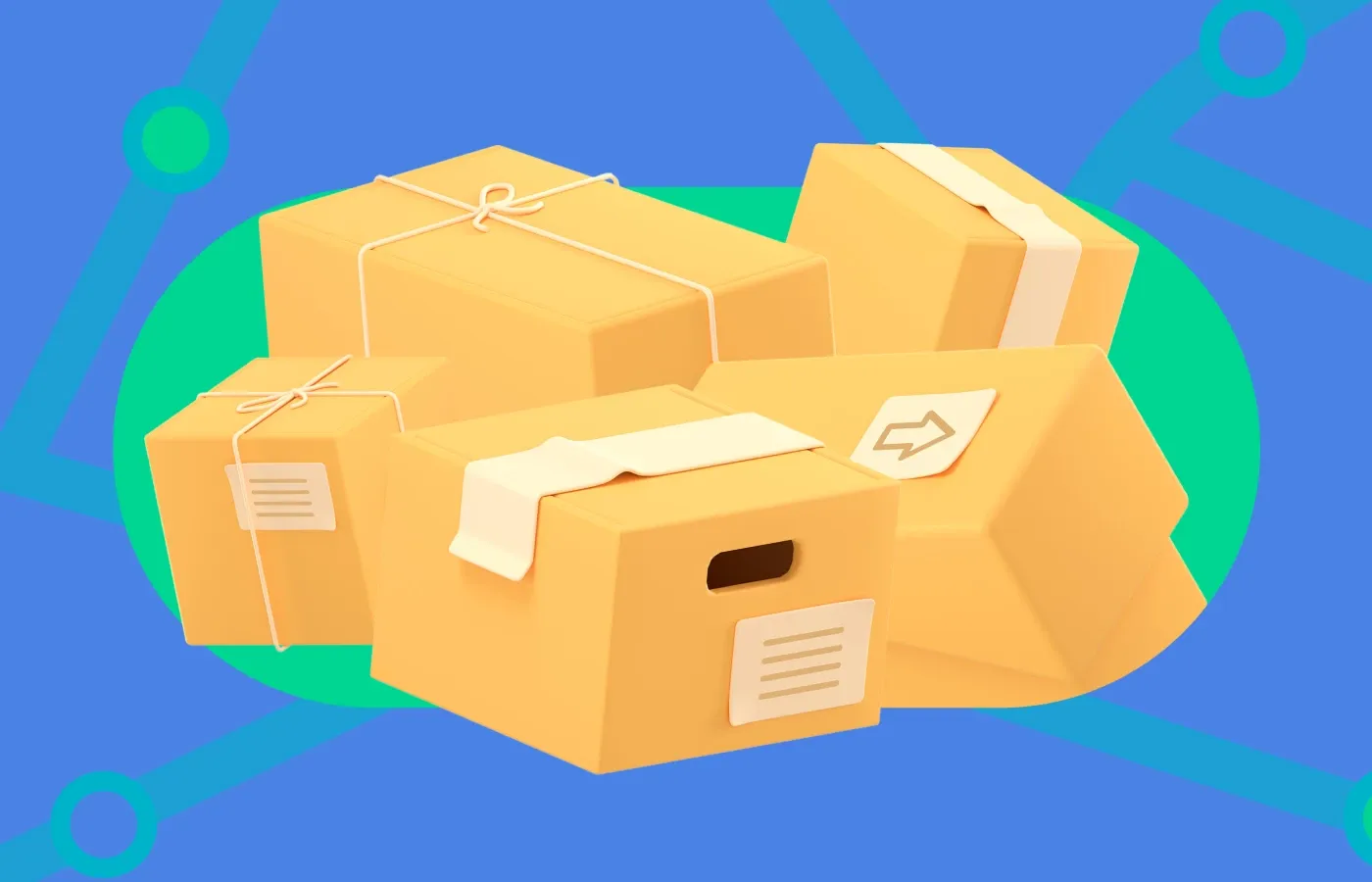 3D illustration of stacked cardboard boxes on a blue background
