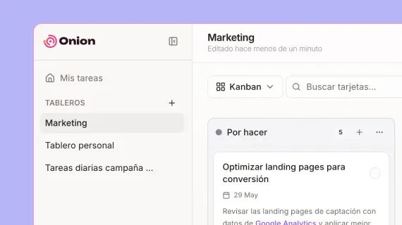 Onion app Kanban board